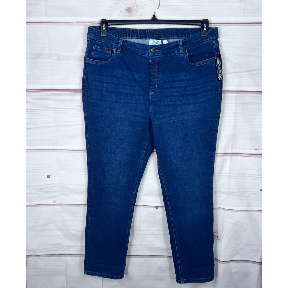 Denim & Co Jeans Womens 22W Blue Easy Stretch Slim Straight Stretch Waist Denim